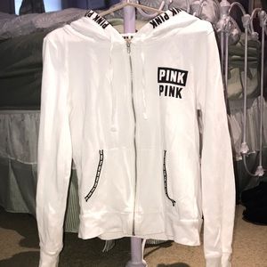 PINK white zip up hoodie